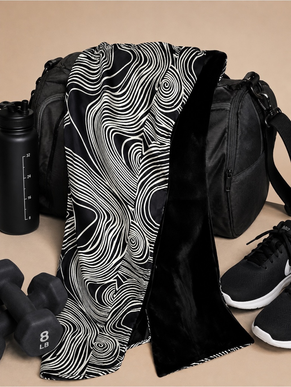 Shiraleah Black & White Swirl Velvet-Trim Scarf